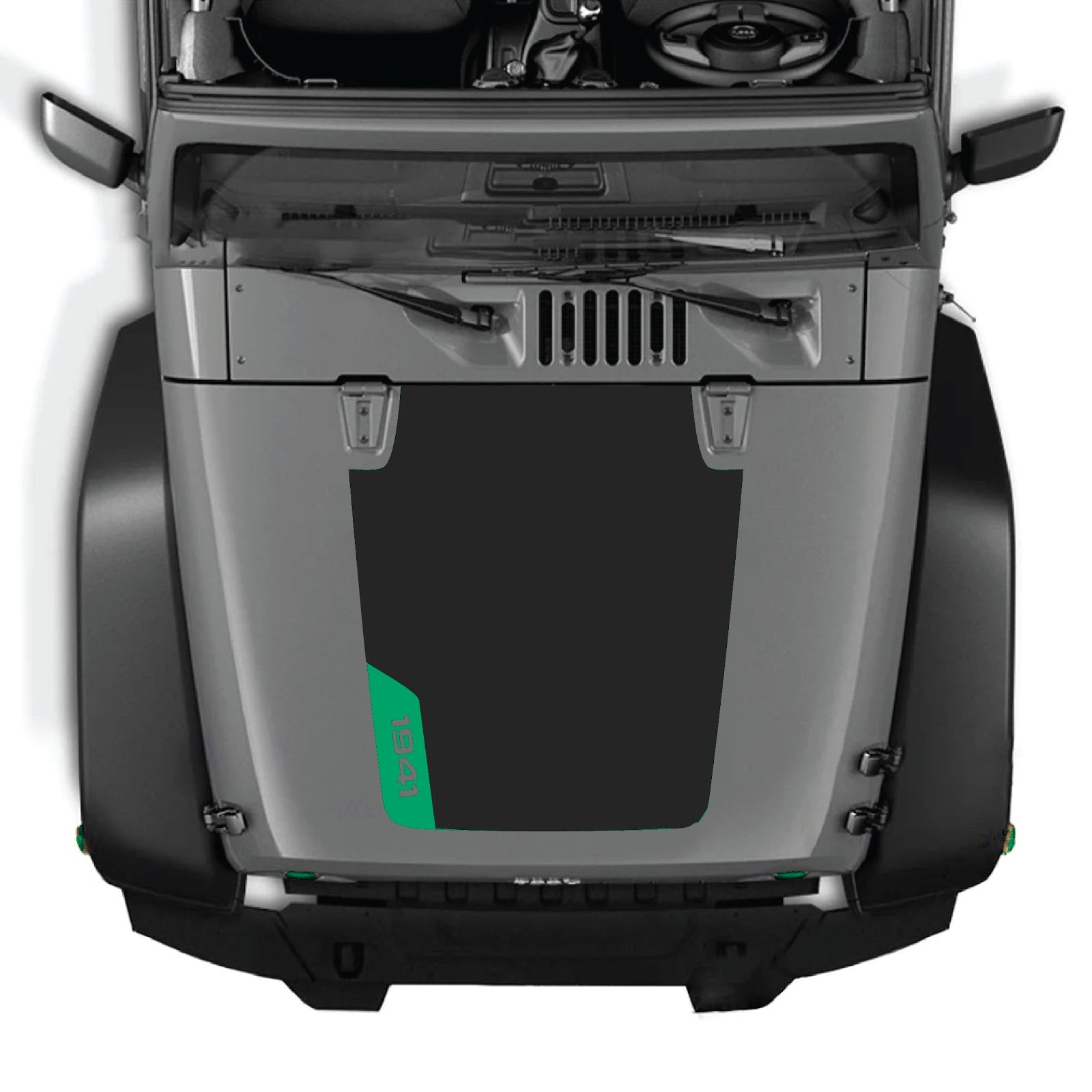 CarCode hood decal for Jeep Wrangler JK/JKU 2007-2018, style #85, shown on vehicle hood in black and white design.
