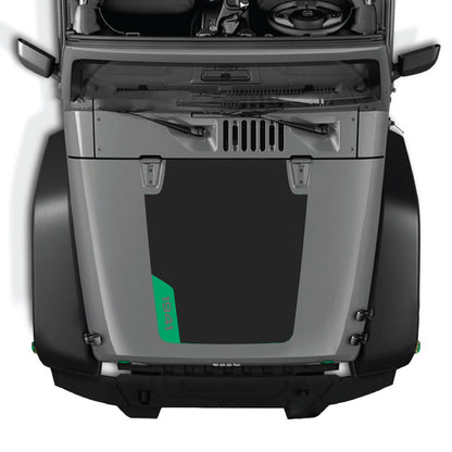 CarCode hood decal for Jeep Wrangler JK/JKU 2007-2018, style #85, shown on vehicle hood in black and white design.