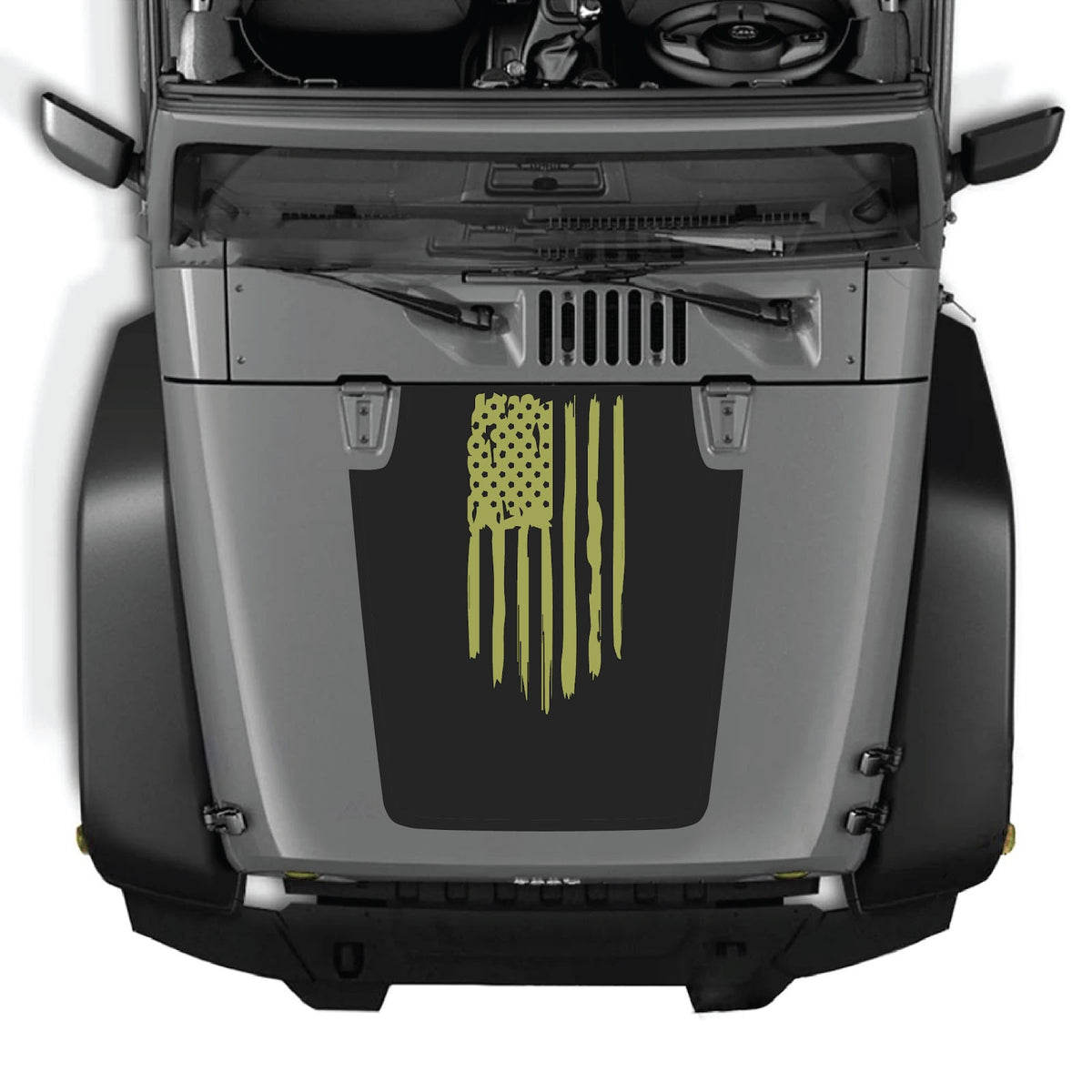 CarCode Jeep Wrangler JK/JKU hood decal style #03, black graphic decal applied on the vehicle's hood for a custom look.