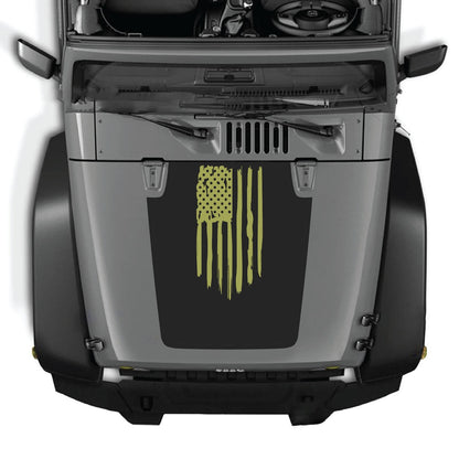 CarCode Jeep Wrangler JK/JKU hood decal style #03, black graphic decal applied on the vehicle's hood for a custom look.