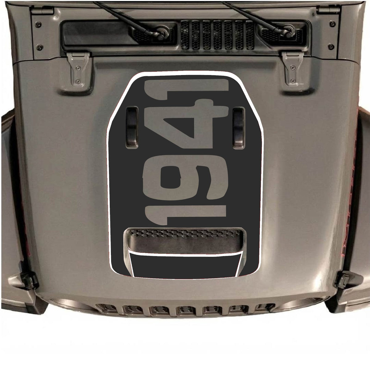 CarCode hood decal for Jeep Wrangler JL/JLU Rubicon 392 and JT Gladiator Mojave 2020-2026, style #68, shown on vehicle hood.