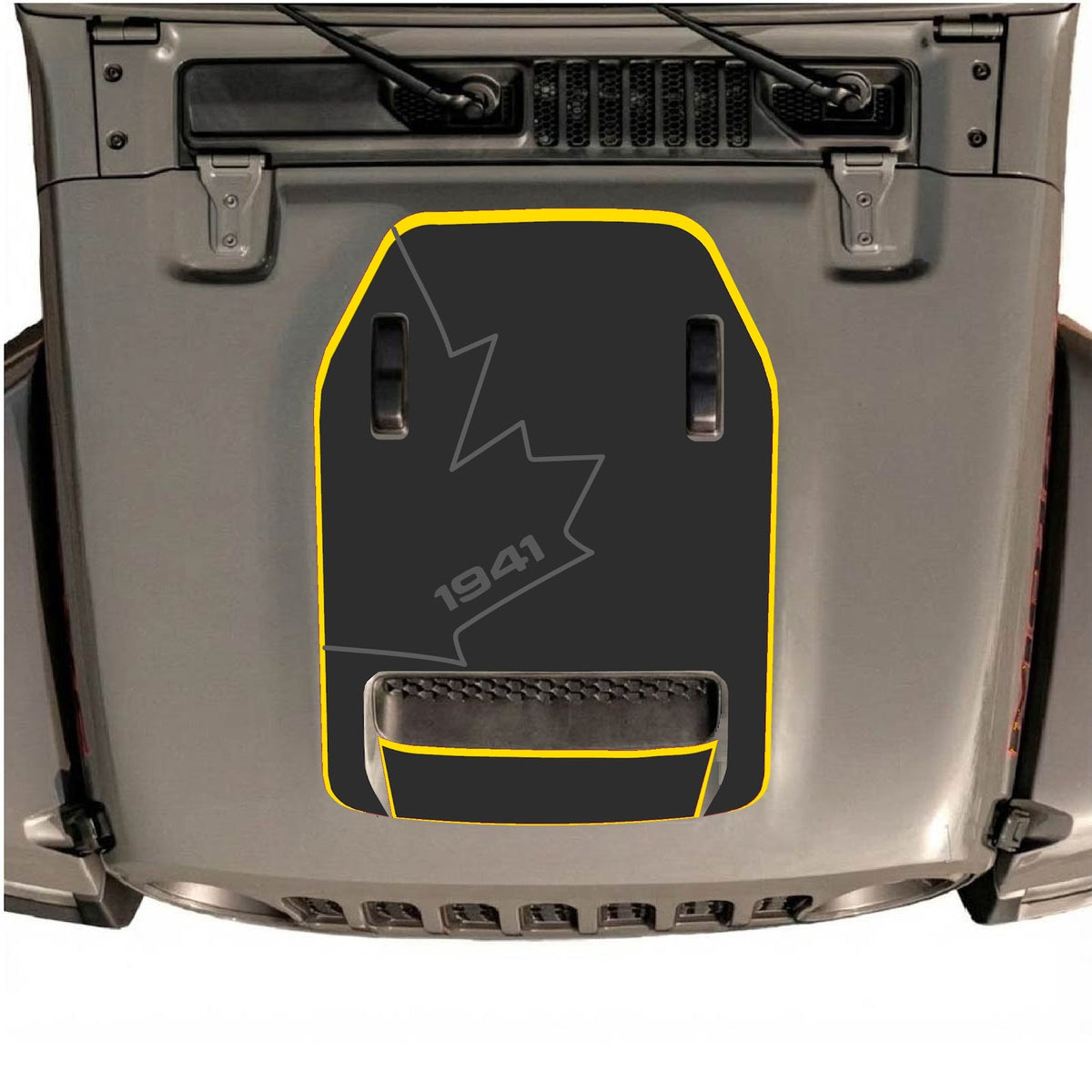 CarCode Jeep Wrangler JL/JLU Rubicon 392 and Gladiator Mojave hood decal in style #81, featuring bold black design on vehicle hood.