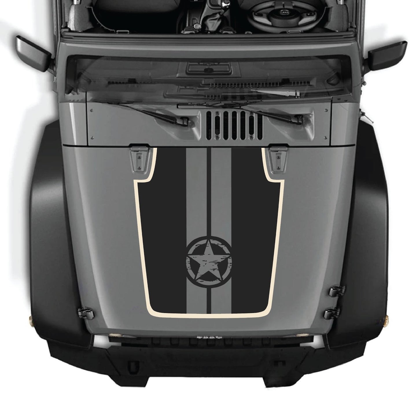 CarCode Jeep Wrangler JK/JKU hood decal style #88, black graphic sticker for 2007-2018 models on vehicle hood.