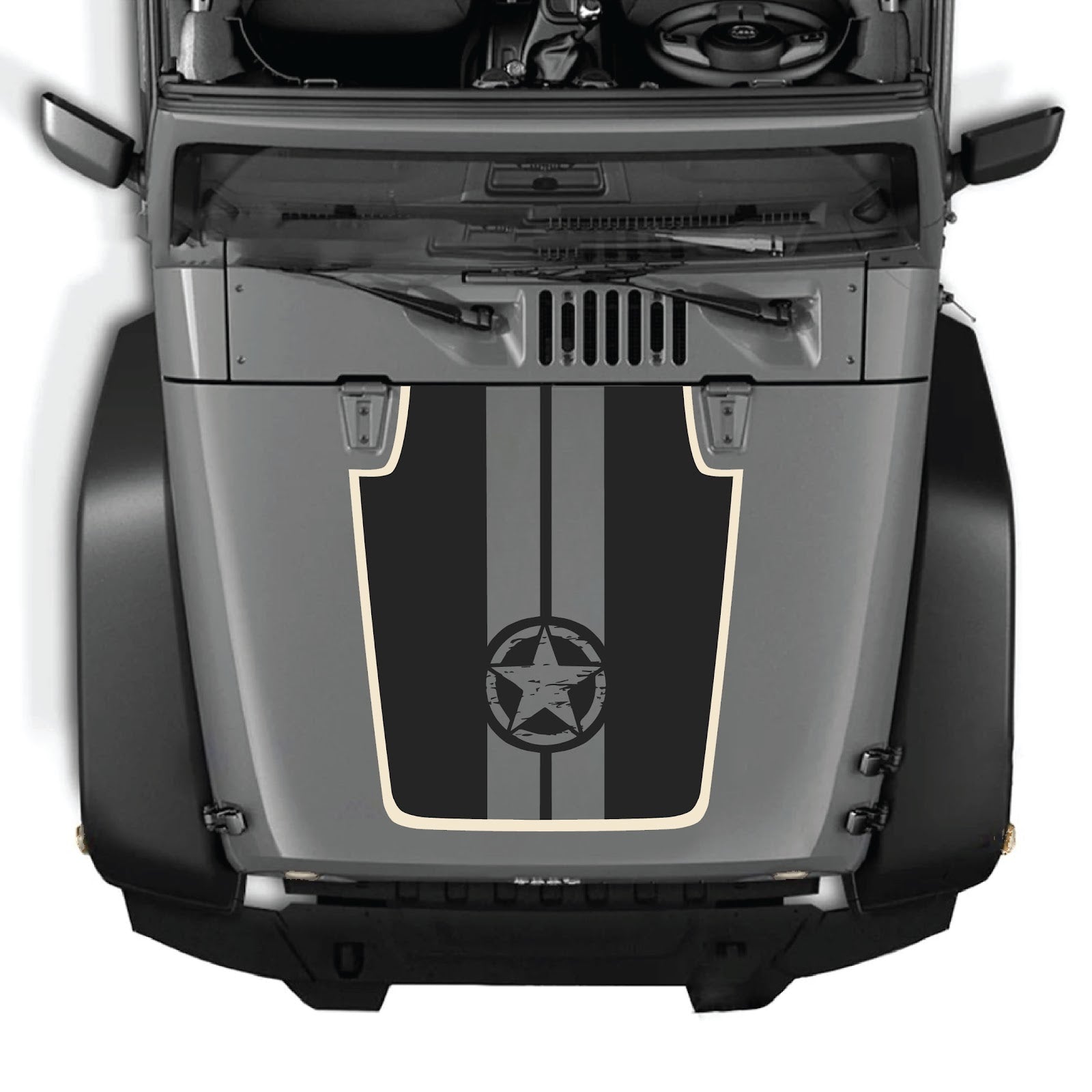 CarCode Jeep Wrangler JK/JKU hood decal style #88, black graphic sticker for 2007-2018 models on vehicle hood.