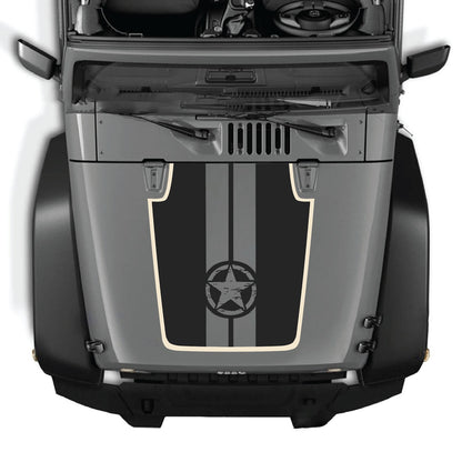 CarCode Jeep Wrangler JK/JKU hood decal style #88, black graphic sticker for 2007-2018 models on vehicle hood.