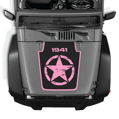 Jeep Wrangler JK/JKU hood decal by CarCode, style #30, black graphic design on vehicle hood for 2007-2018 models