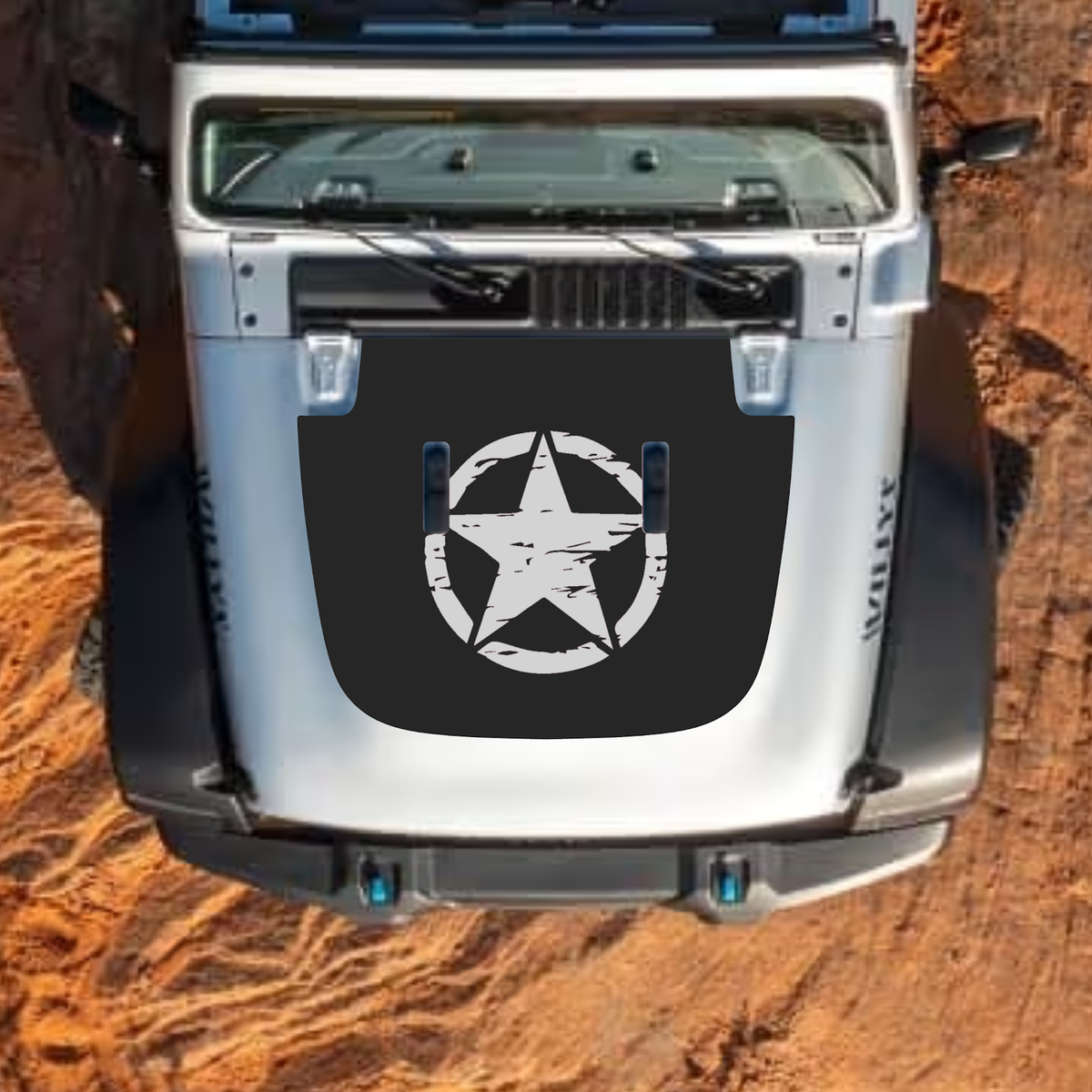 CarCode hood decal for Jeep Wrangler JL and Gladiator JT, stylish standard hood graphic with bold design for 2018+ models.