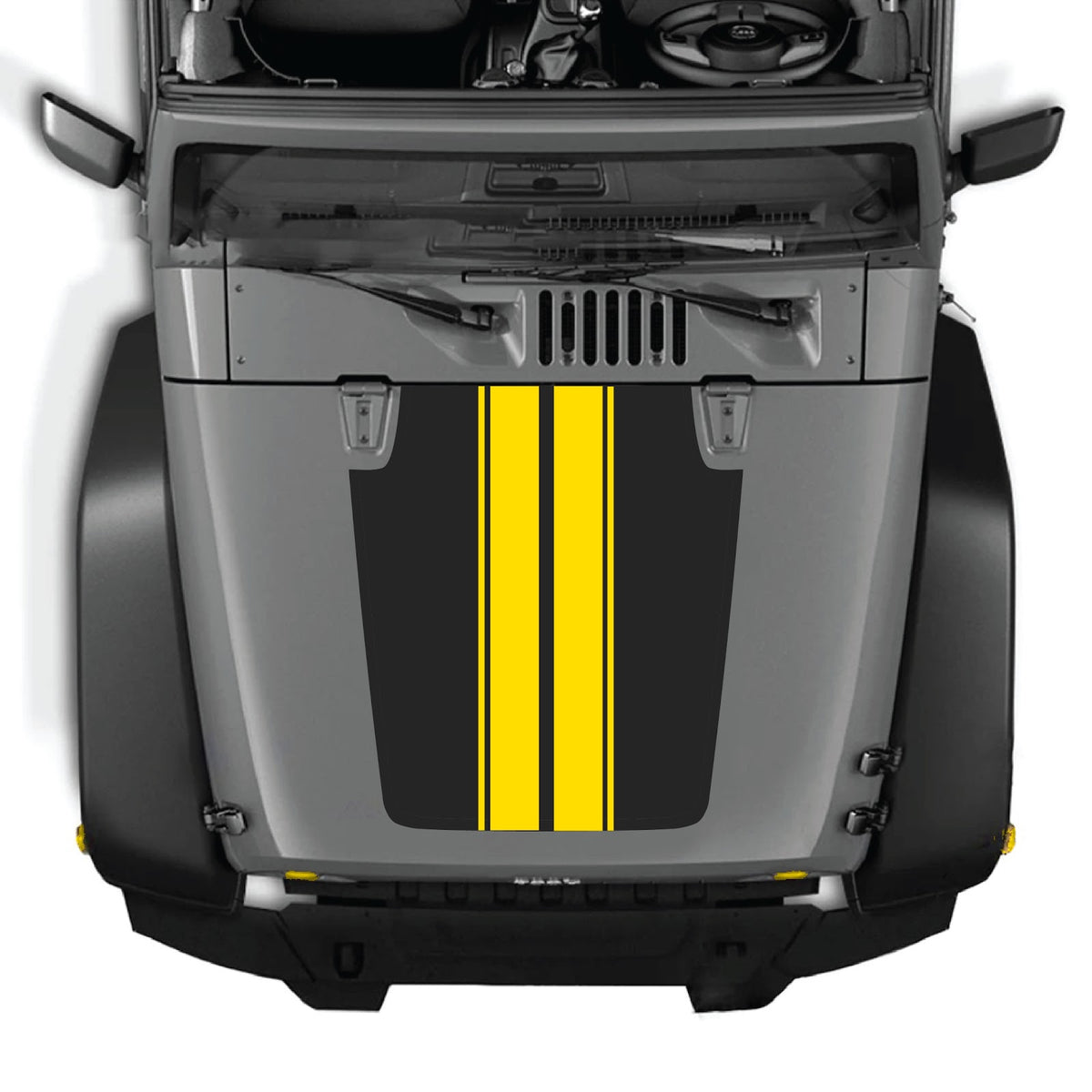 Jeep Wrangler JK/JKU hood decal by CarCode, style #43, black and white graphic design on vehicle hood, 2007-2018 model.