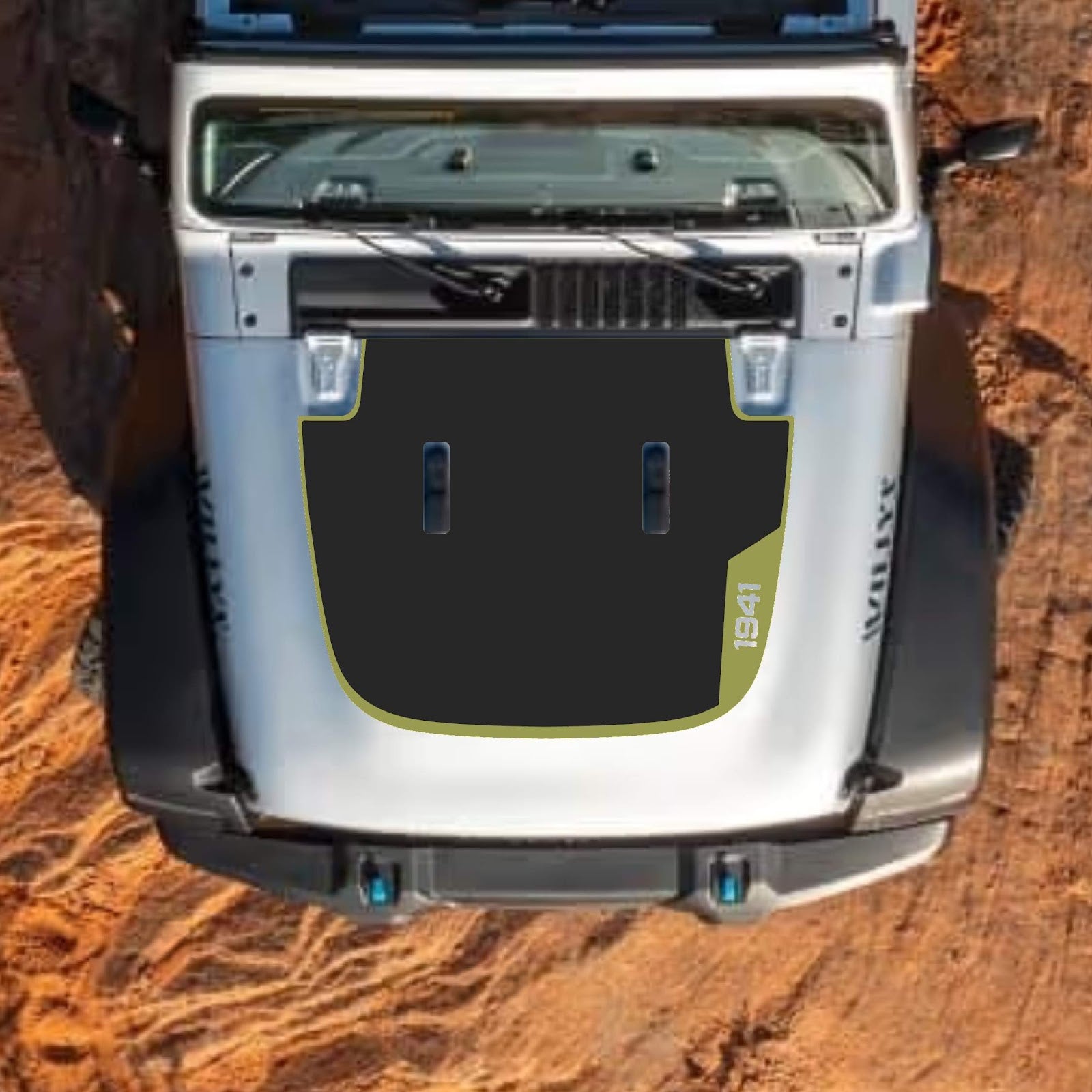 CarCode Jeep Wrangler JL and Gladiator JT hood decal, stylish design for 2018+ models, adds custom look to vehicle hood.