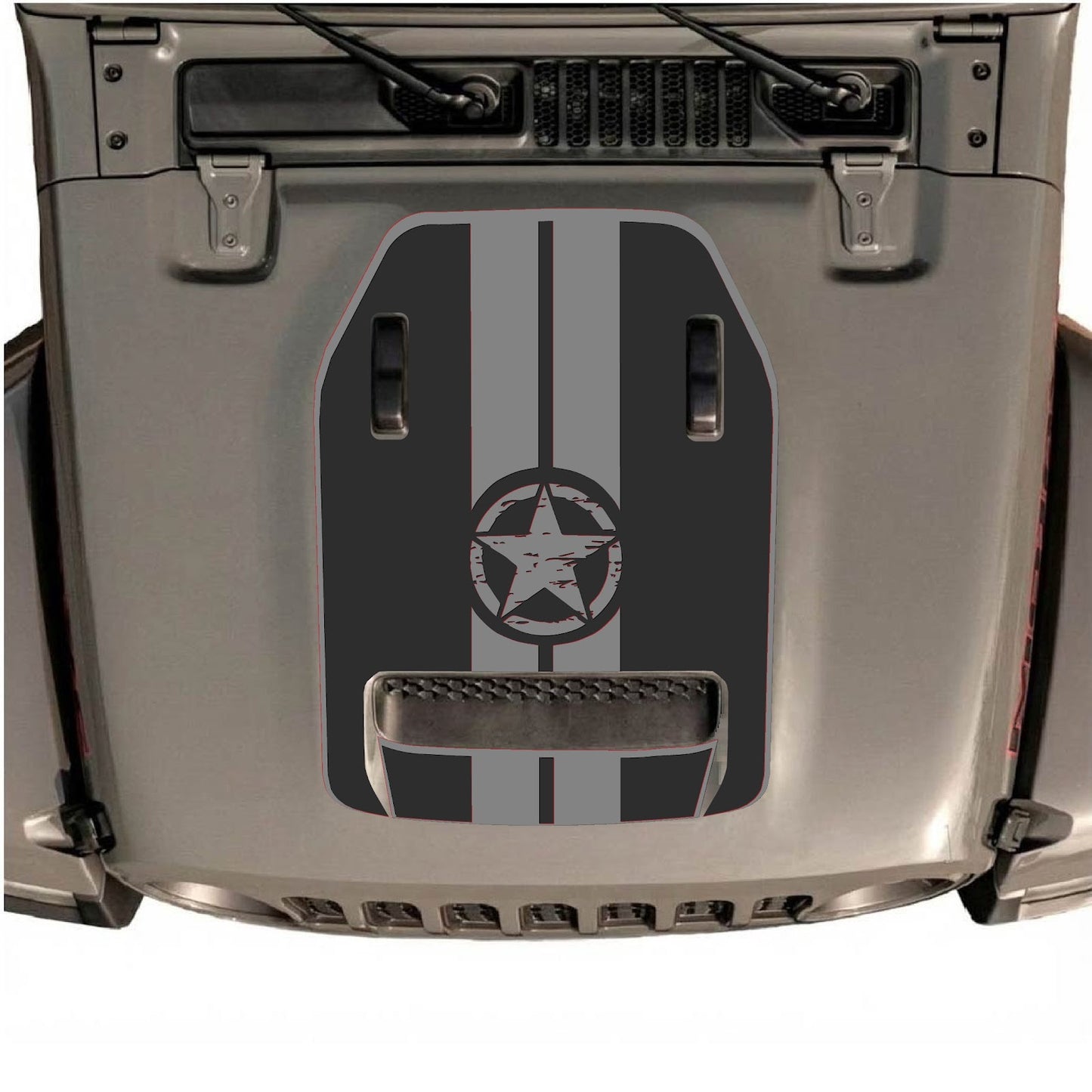 CarCode hood decal for Jeep Wrangler JL/JLU Rubicon 392 and JT Gladiator Mojave 2020-2026, style #09, shown on vehicle hood.