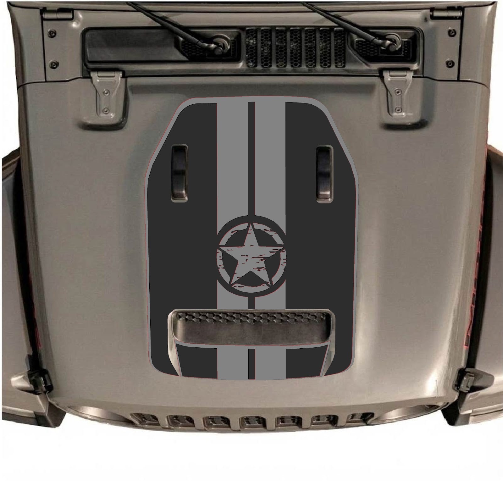 CarCode hood decal for Jeep Wrangler JL/JLU Rubicon 392 and JT Gladiator Mojave 2020-2026, style #09, shown on vehicle hood.