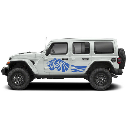 Trail Tiger Side Decal Kit – Cut Avery Vinyl (Black/Blue/Red/White) for Wrangler JL/JLU/JK/JKU/4xe & Gladiator JT – Pair, Pre-Masked