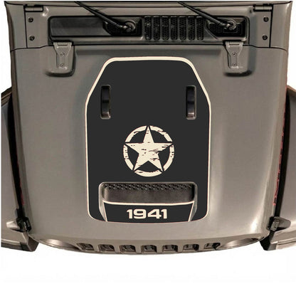 CarCode Jeep Wrangler JL/JLU Rubicon 392 and Gladiator Mojave hood decal in style #43, featuring bold graphic design on vehicle hood.