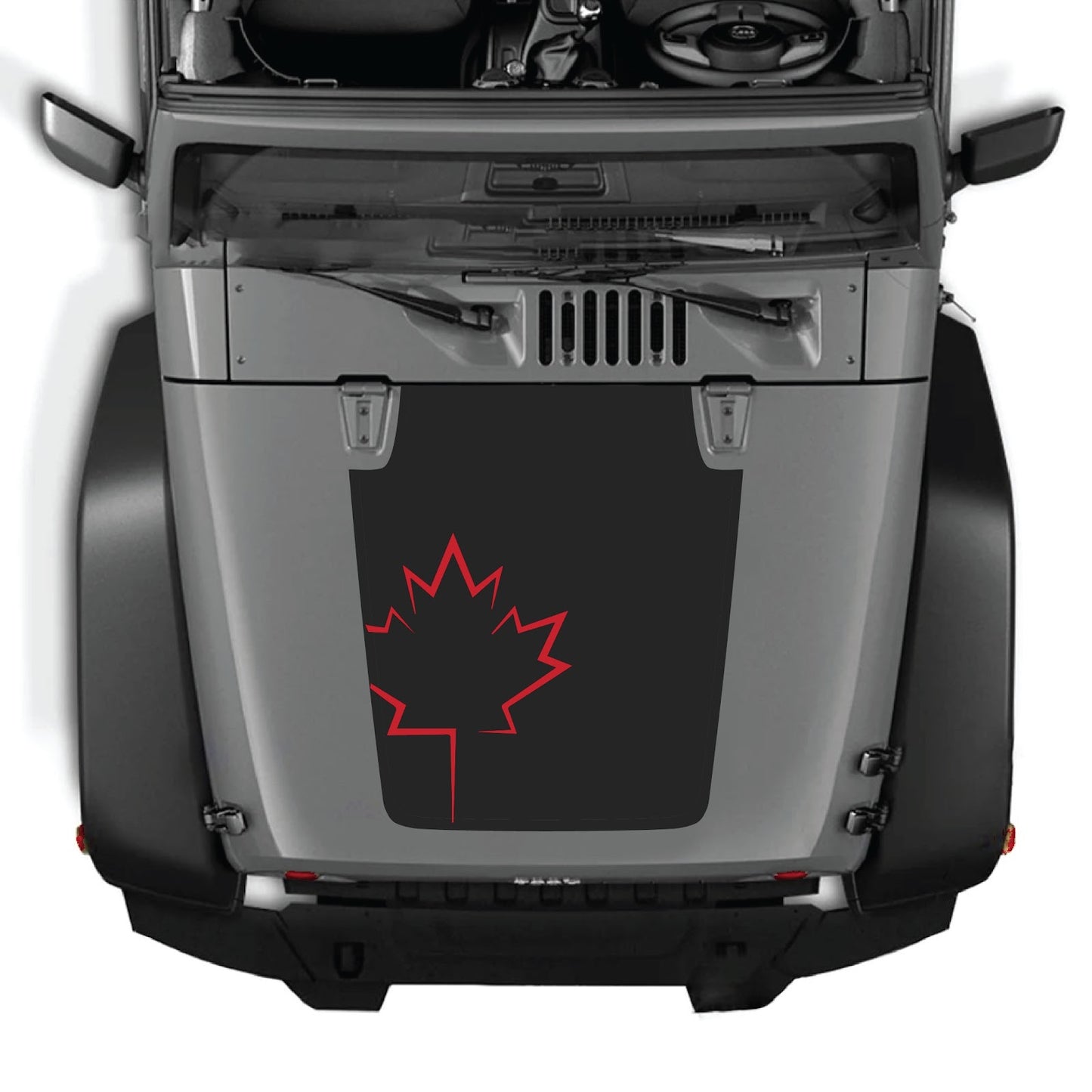 Jeep Wrangler JK/JKU hood decal in style #09 by CarCode, black graphic design on vehicle hood for 2007-2018 models.