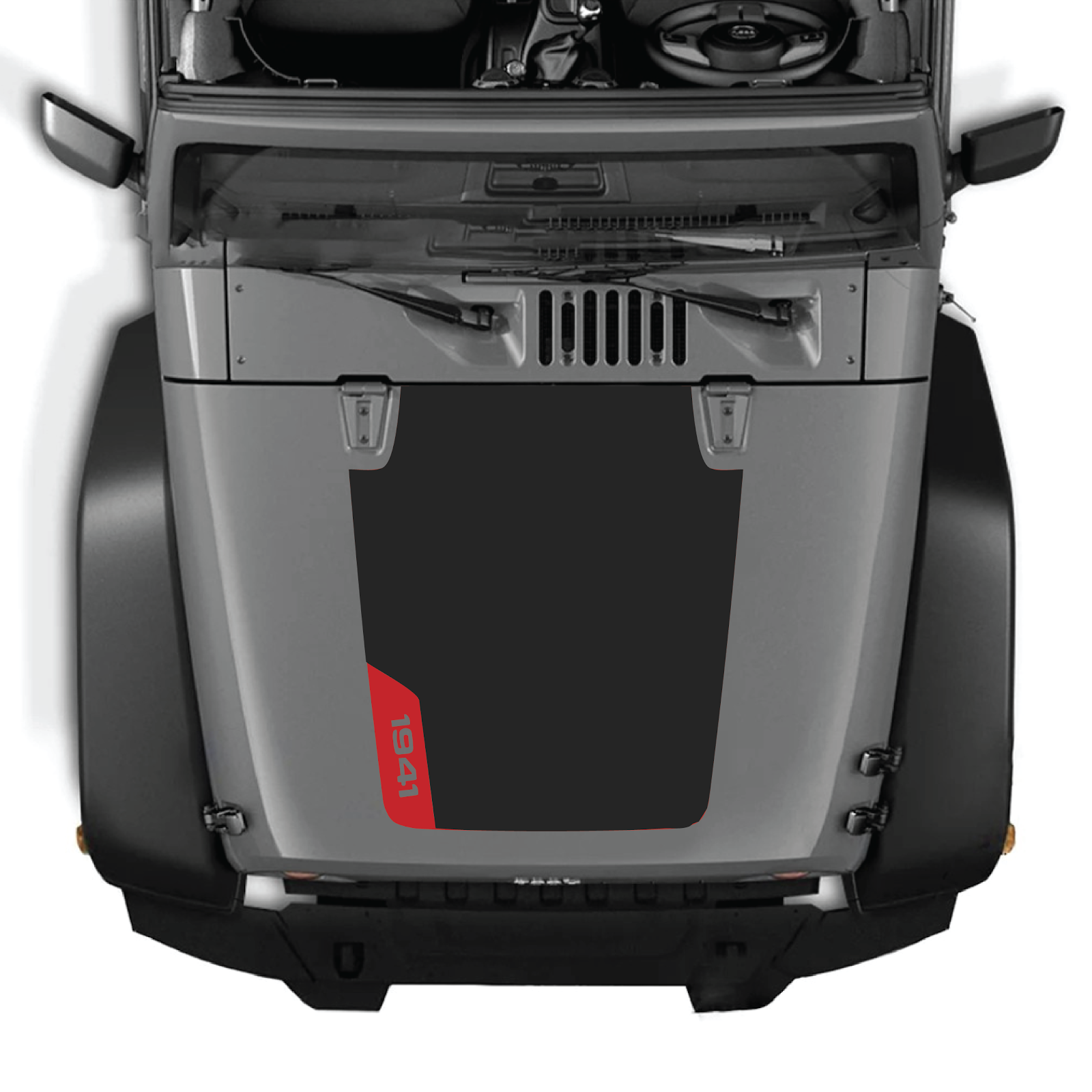 CarCode hood decal for Jeep Wrangler JK/JKU 2007-2018, style #85, featuring a sleek design on the vehicle's hood.
