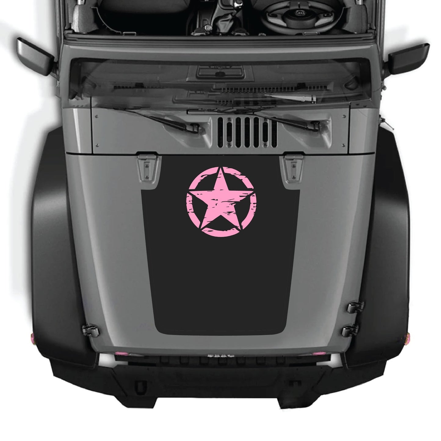 Jeep Wrangler JK/JKU hood decal by CarCode, style #45, black and gray graphic design on vehicle hood, 2007-2018 model.