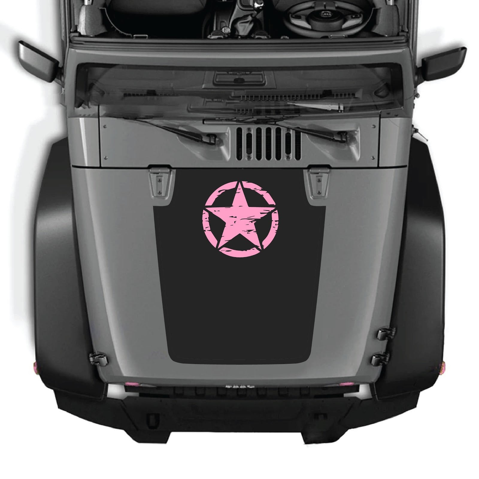 Jeep Wrangler JK/JKU hood decal by CarCode, style #45, black and gray graphic design on vehicle hood, 2007-2018 model.