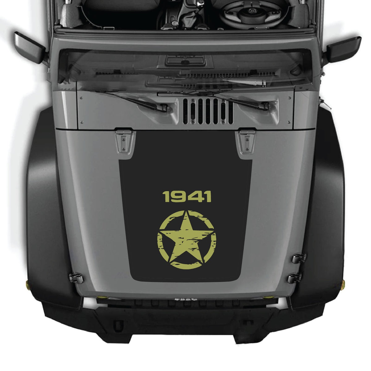 Jeep Wrangler JK/JKU hood decal in style #14 by CarCode, featuring bold graphic design on vehicle's hood.