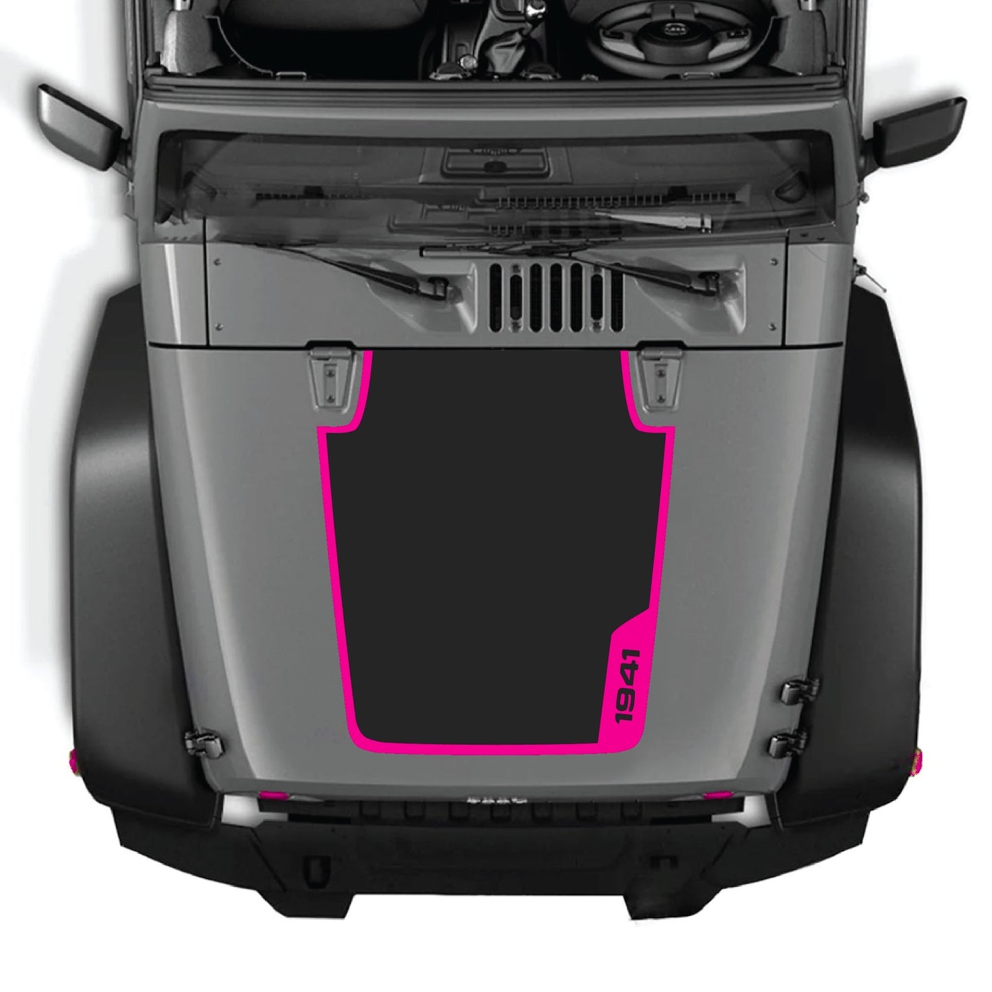 Jeep Wrangler JK/JKU hood decal by CarCode, style #36, featuring bold black design on vehicle's hood.
