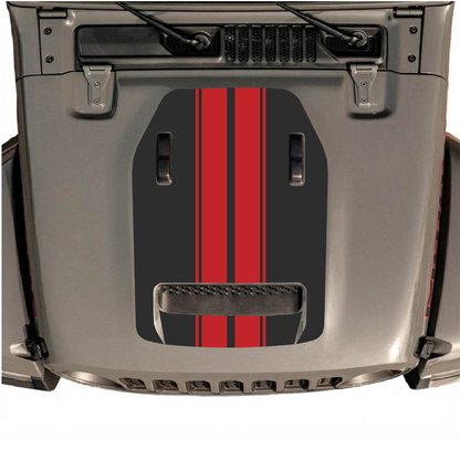 CarCode hood decal for Jeep Wrangler JL/JLU Rubicon 392 and JT Gladiator Mojave 2020-2026, style #12, black graphic design.