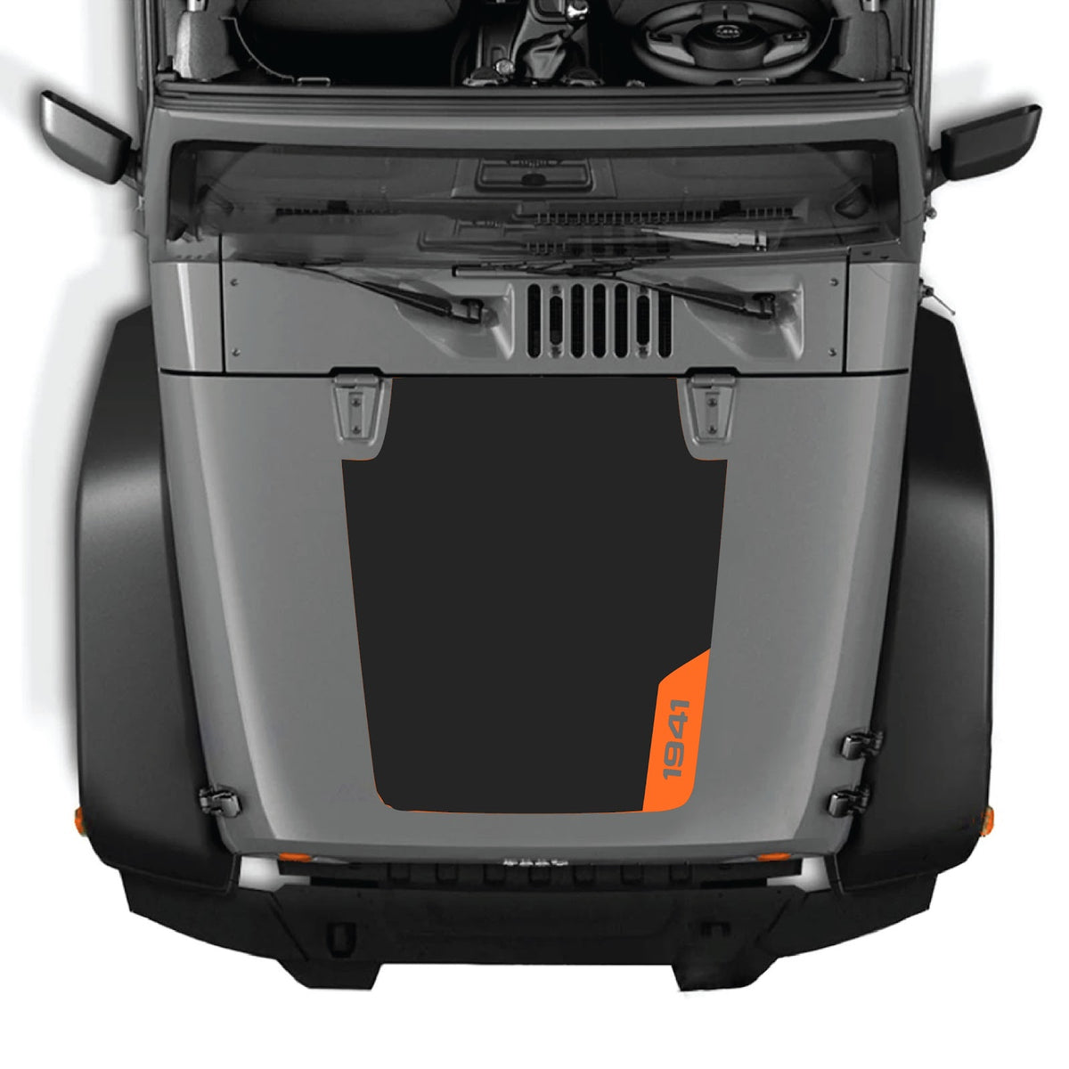 Jeep Wrangler JK/JKU hood decal by CarCode, style #83, black and gray graphic design on vehicle hood for 2007-2018 models.