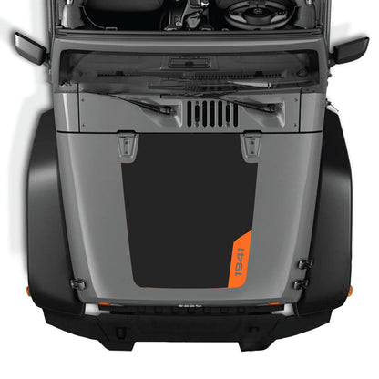 Jeep Wrangler JK/JKU hood decal by CarCode, style #83, black and gray graphic design on vehicle hood for 2007-2018 models.