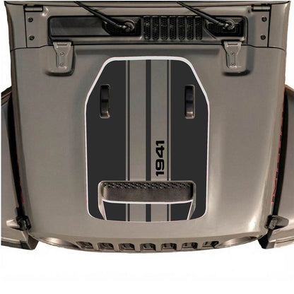 CarCode hood decal for Jeep Wrangler JL/JLU Rubicon 392 and Gladiator Mojave 2020-2026, stylish decal design on vehicle hood.