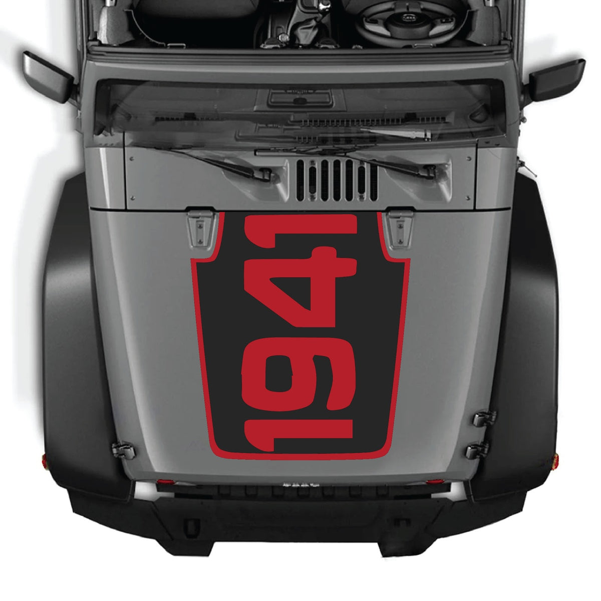 CarCode Jeep Wrangler JK/JKU hood decal Style #49, black and white graphic decal on hood for 2007-2018 Jeep Wrangler.