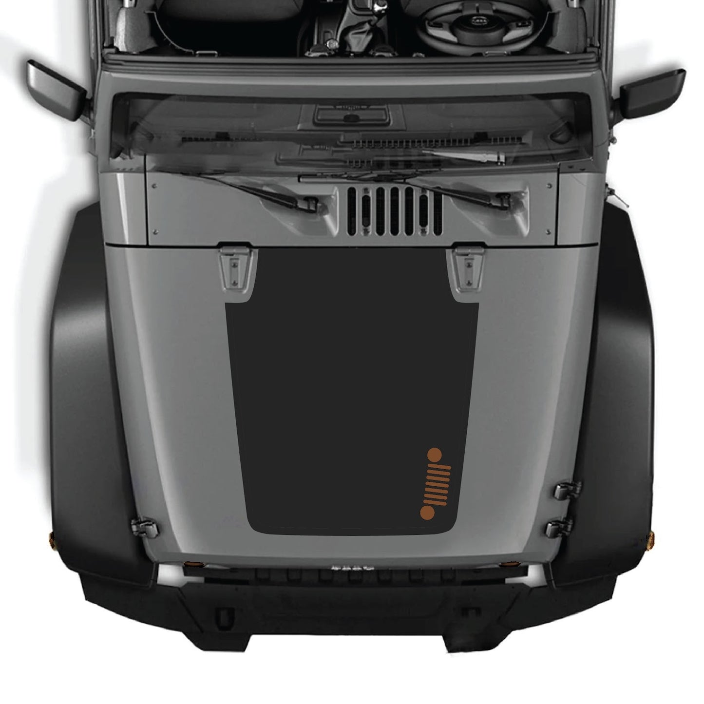 CarCode Jeep Wrangler JK/JKU hood decal Style #39, black graphic design on the vehicle's hood for a bold custom look.