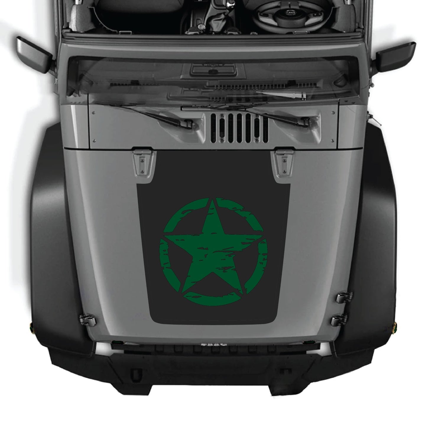 CarCode Jeep Wrangler JK/JKU hood decal in style #25, black graphic design on vehicle's hood for 2007-2018 models.