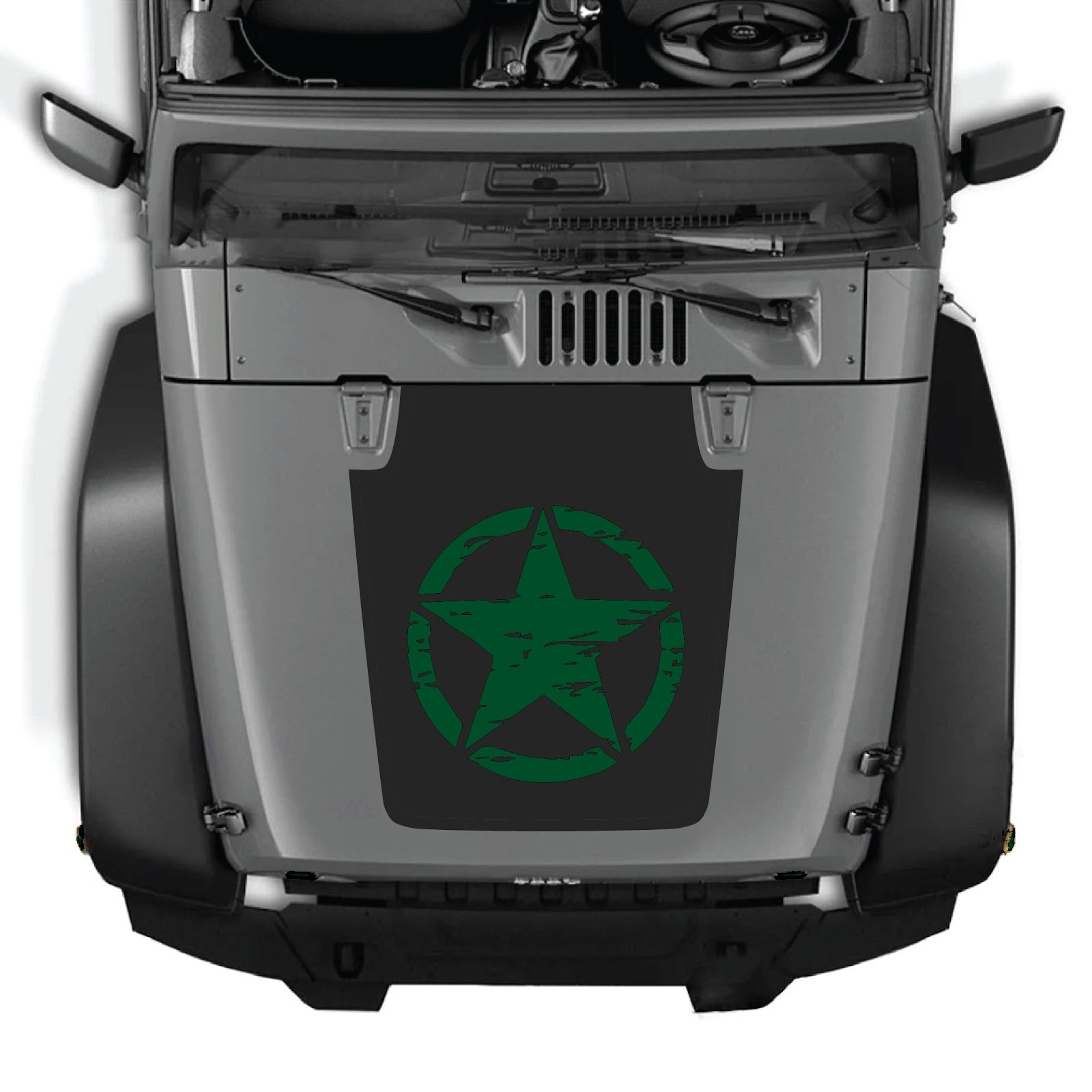 CarCode Jeep Wrangler JK/JKU hood decal in style #25, black graphic design on vehicle's hood for 2007-2018 models.