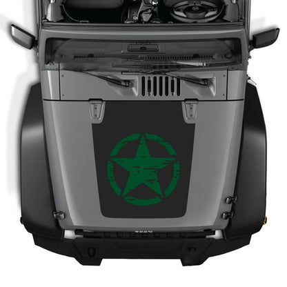 CarCode Jeep Wrangler JK/JKU hood decal in style #25, black graphic design on vehicle's hood for 2007-2018 models.