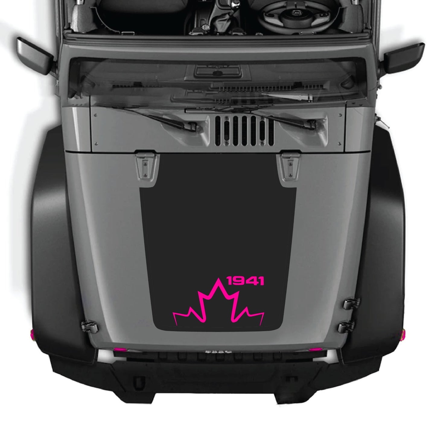 CarCode hood decal for Jeep Wrangler JK/JKU 2007-2018, style #12, featuring bold graphic design on the vehicle's hood.