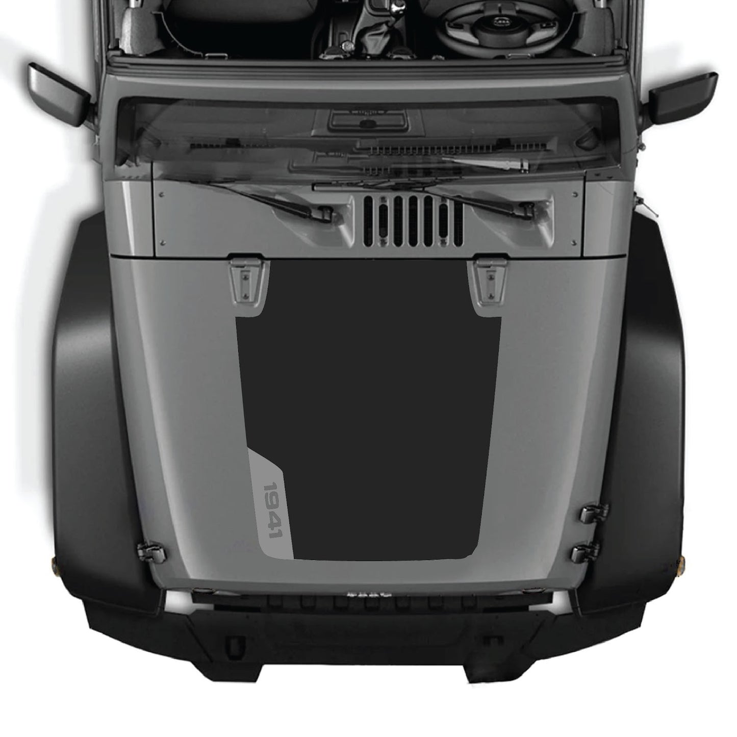 CarCode hood decal for Jeep Wrangler JK/JKU 2007-2018, style #85, featuring a bold, custom graphic design on the vehicle's hood.