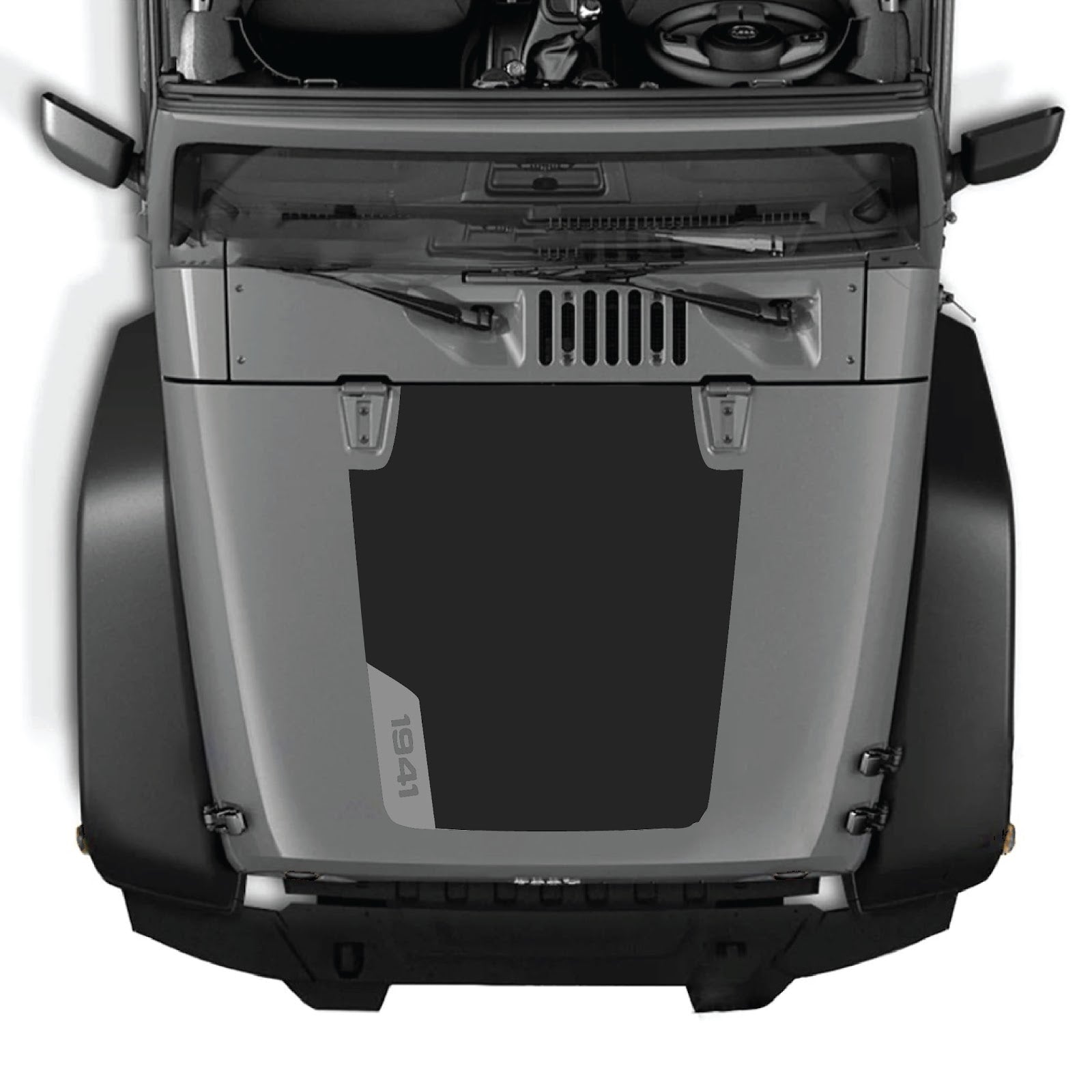 CarCode hood decal for Jeep Wrangler JK/JKU 2007-2018, style #85, featuring a bold, custom graphic design on the vehicle's hood.