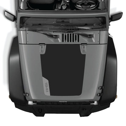 CarCode hood decal for Jeep Wrangler JK/JKU 2007-2018, style #85, featuring a bold, custom graphic design on the vehicle's hood.