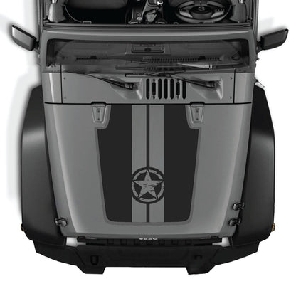 CarCode Jeep Wrangler JK/JKU hood decal with Style #88, black graphic design on hood of 2007-2018 Jeep Wrangler.