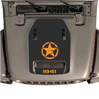 CarCode autocollant de capot pour Jeep Wrangler JL/JLU Rubicon 392 et JT Gladiator Mojave 2020-2026, style #44, montré sur le capot du véhicule
