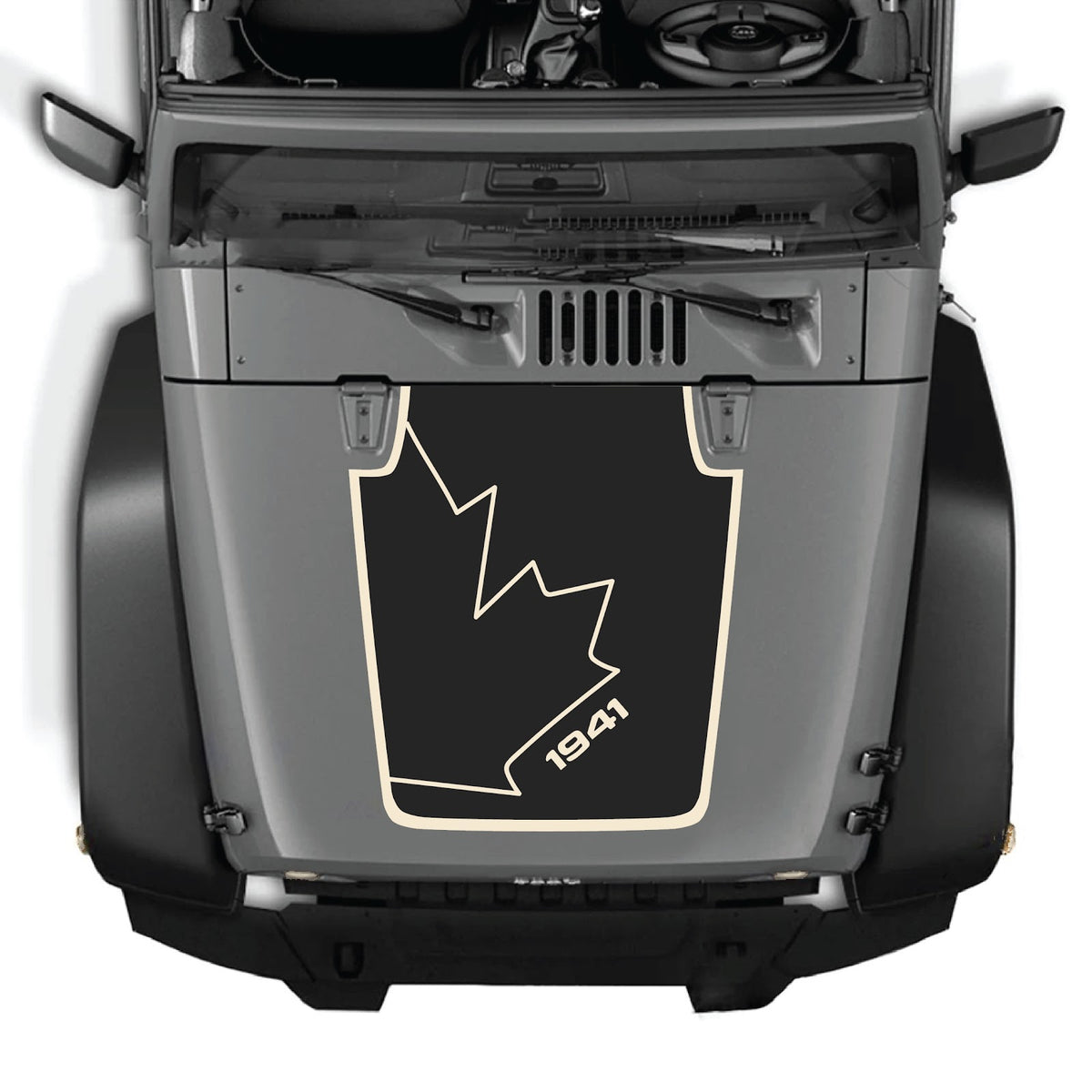 CarCode hood decal for Jeep Wrangler JK/JKU 2007-2018, style #16, shown applied on vehicle hood in black and white design.