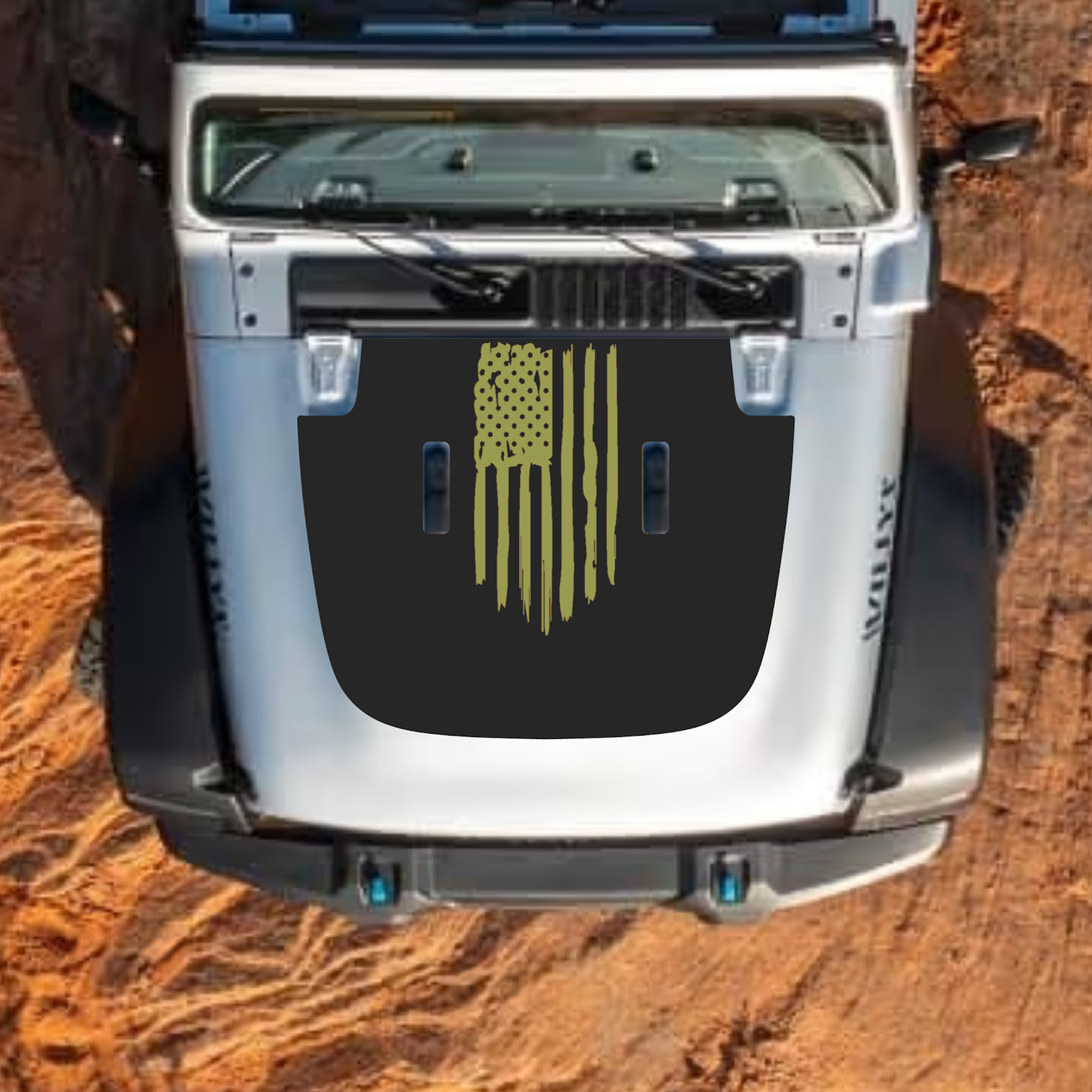 CarCode hood decal for Jeep Wrangler JL and Gladiator JT, stylish standard hood decal in style #07 for 2018+ models.