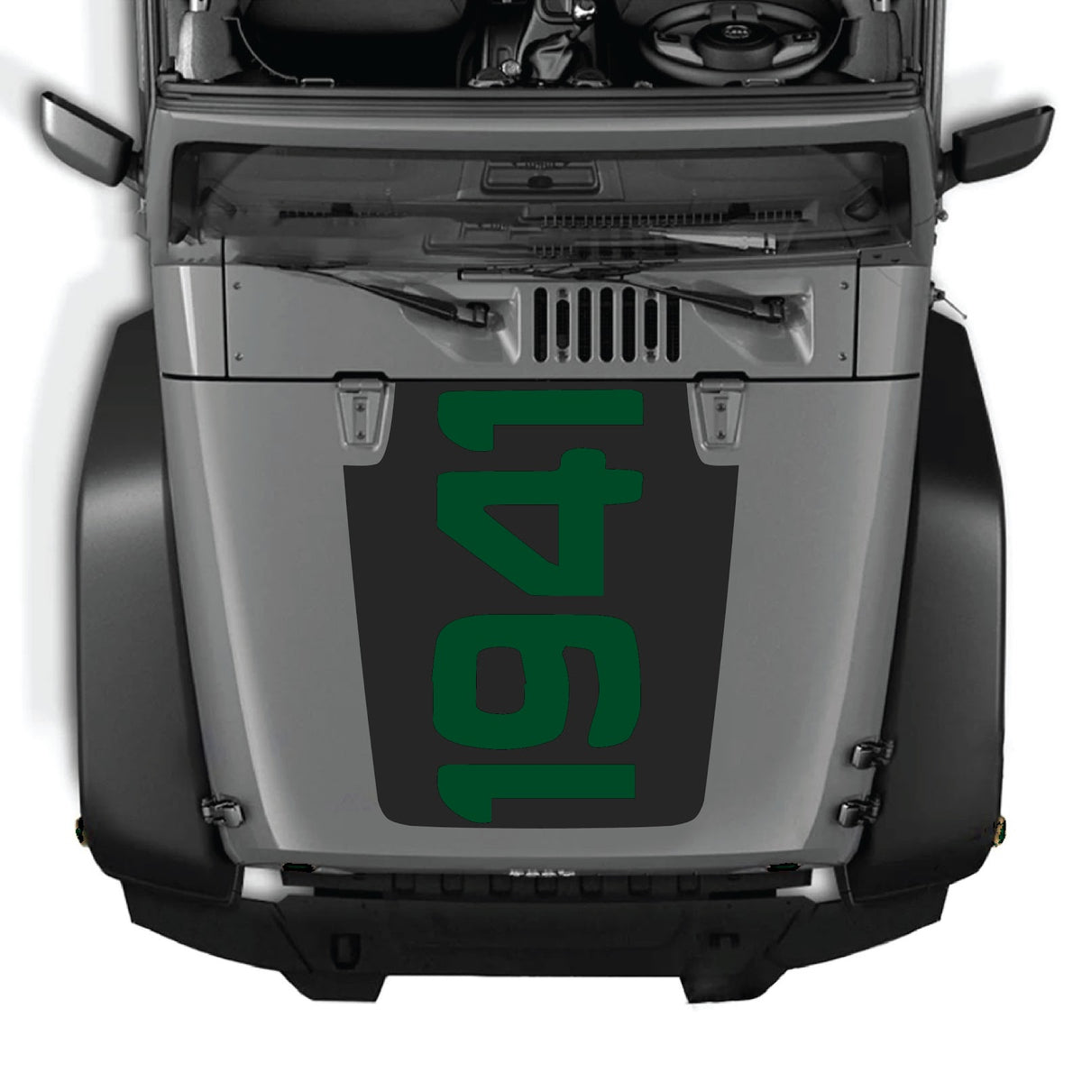Jeep Wrangler JK/JKU hood decal by CarCode, style #48, featuring bold black and gray graphic design on the vehicle hood.