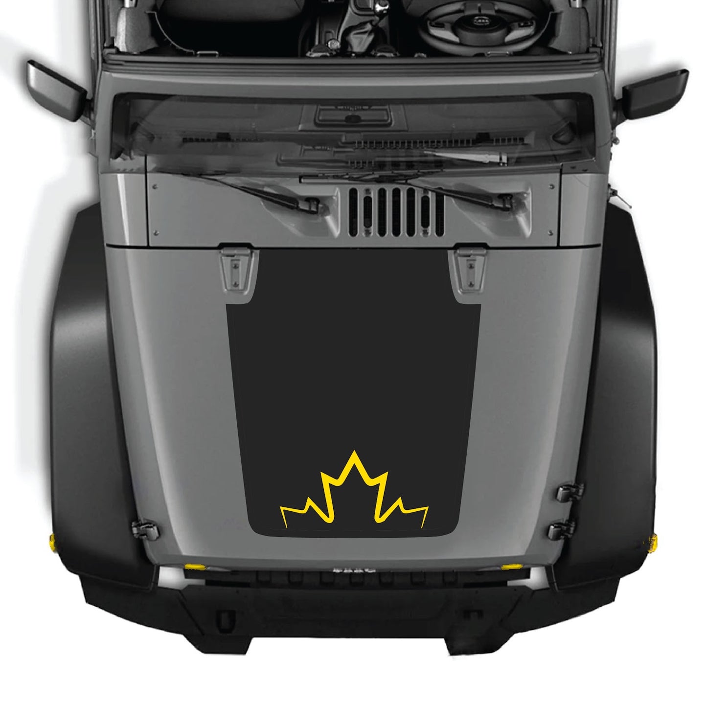 CarCode hood decal for Jeep Wrangler JK/JKU 2007-2018, style #11, shown on a vehicle's hood with bold graphic design.