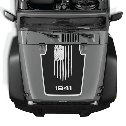 CarCode hood decal for Jeep Wrangler JK/JKU 2007-2018, style #06, featuring a bold graphic design on the vehicle's hood.