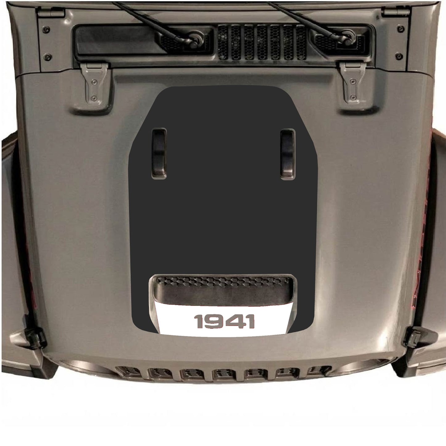 CarCode Jeep Wrangler JL/JLU Rubicon 392 and Gladiator Mojave hood decal with bold style #101, black graphic design on vehicle hood