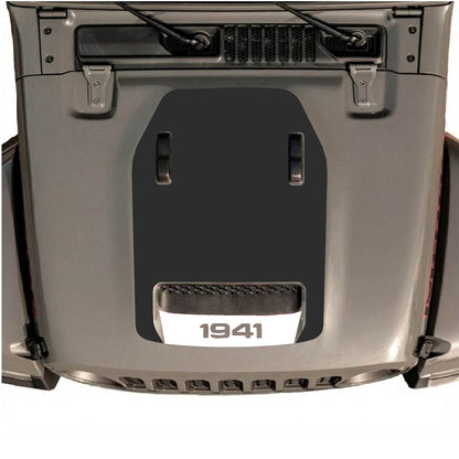 CarCode Jeep Wrangler JL/JLU Rubicon 392 and Gladiator Mojave hood decal with bold style #101, black graphic design on vehicle hood