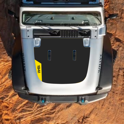 CarCode hood decal for Jeep Wrangler JL and Gladiator JT, stylish standard hood graphic with #43 design, 2018+ models.