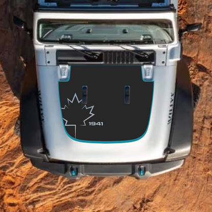 White hood decal for Jeep Wrangler JL, JLU, and Gladiator JT by CarCode, featuring stylish design for 2018+ models.