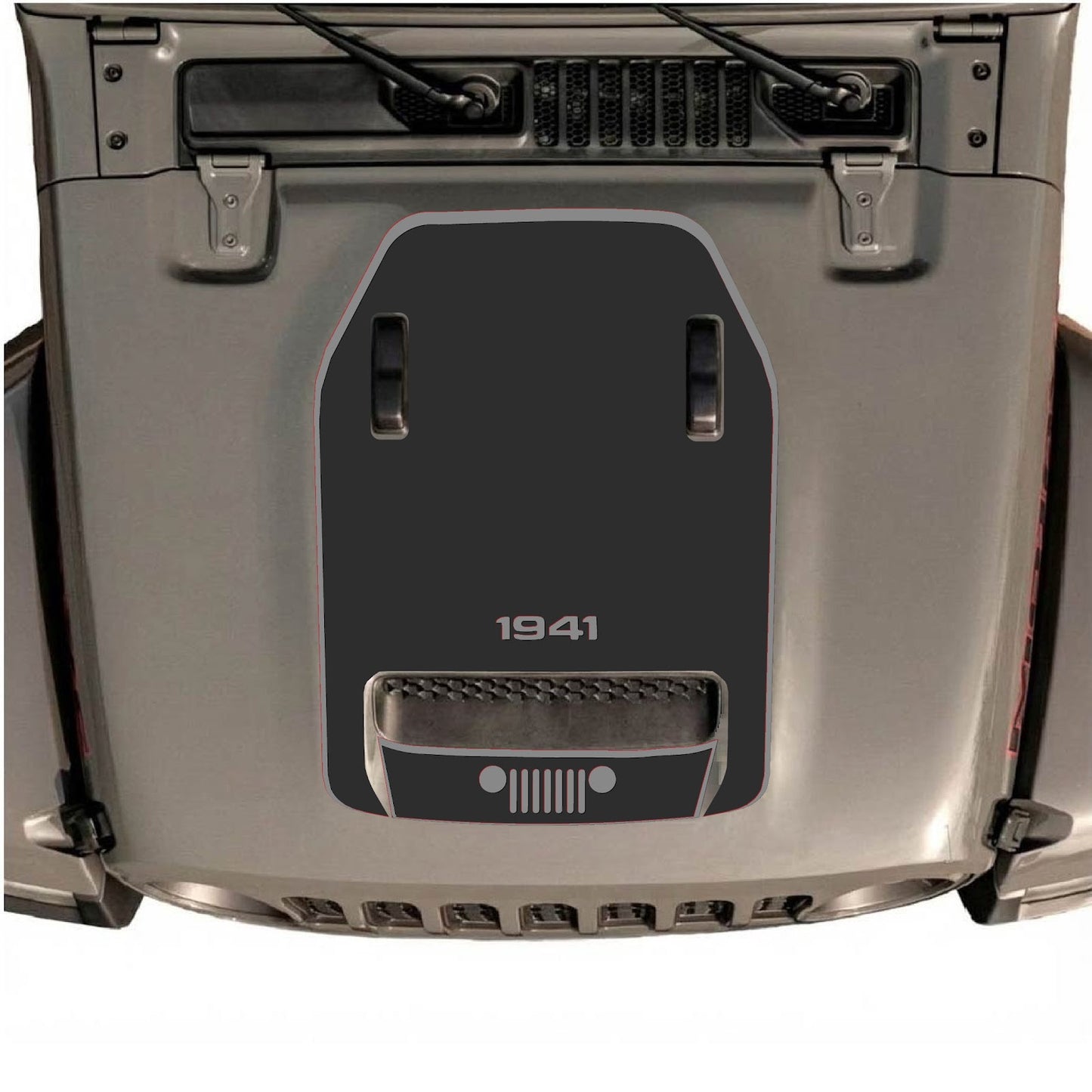 CarCode hood decal for Jeep Wrangler JL/JLU Rubicon 392 and JT Gladiator Mojave 2020-2026, style #59, shown on vehicle hood.