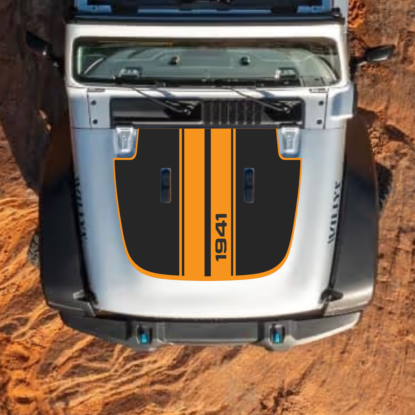 CarCode hood decal for Jeep Wrangler JL and Gladiator JT, stylish design for 2018+ models, adds custom look to vehicle hood.