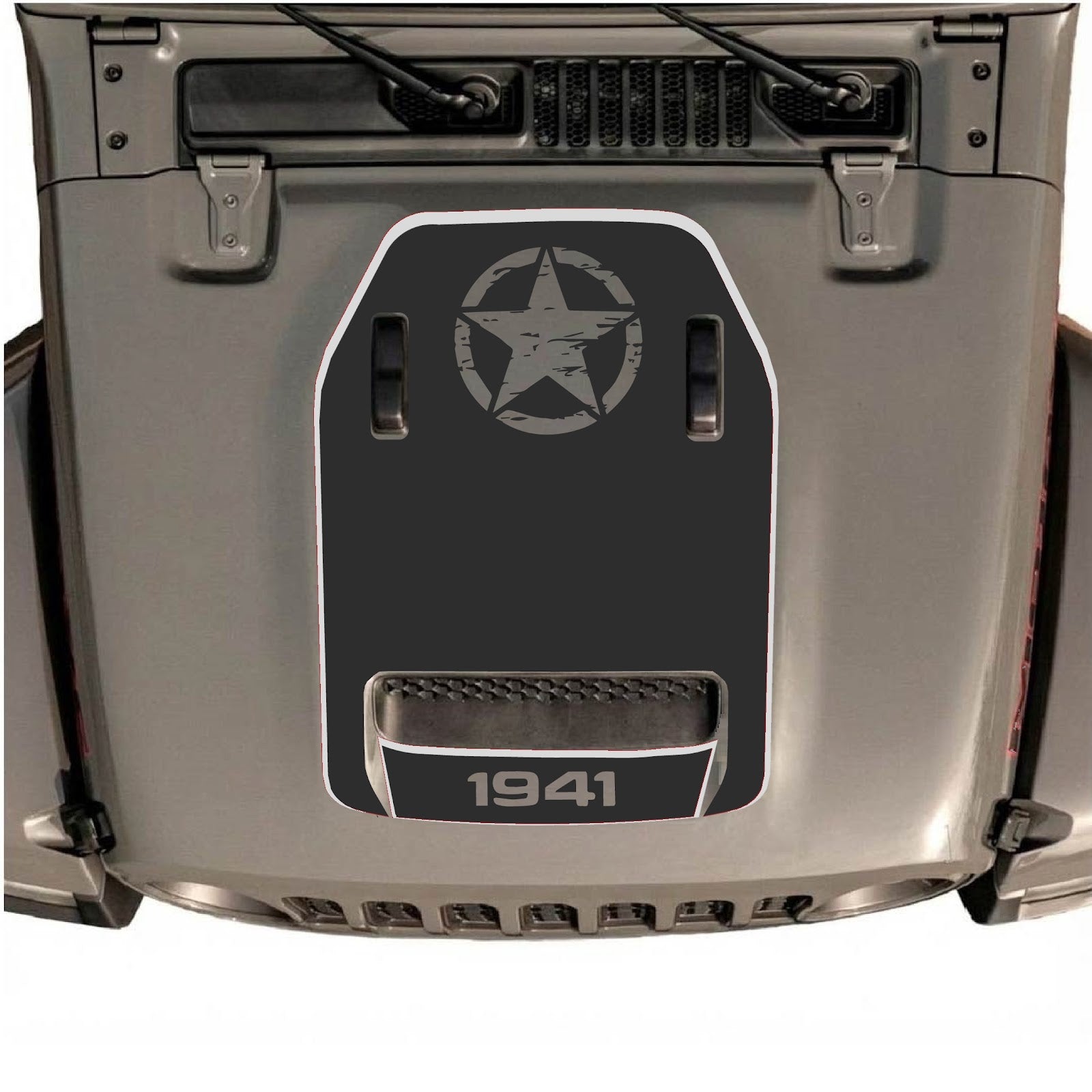 Jeep Wrangler JL/JLU Rubicon 392 and JT Gladiator Mojave hood decal by CarCode, style #88, featuring bold graphic design on the hood.